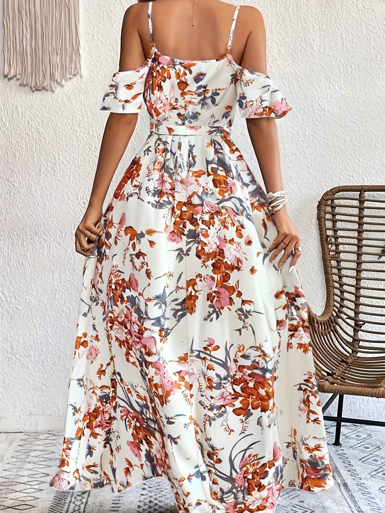 Elegant Floral Print V-Neck Maxi Dress with Tie-Waist and Ruffle Detail - Sleeveless, Flowy A-Line Skirt for Women, Perfect for Summer, Elegant Event Wear|Floral Print Dress|Polyester Fabric