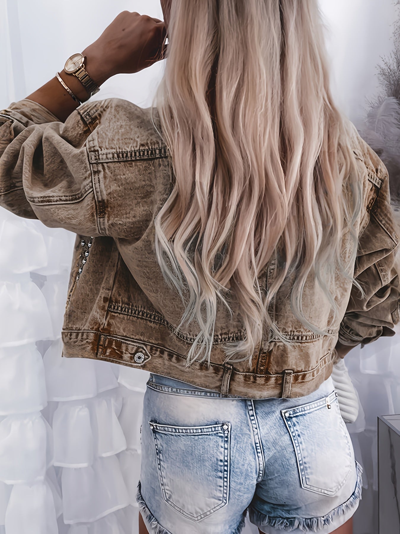European and American Women's open-front studded short jacket with an OVERSIZE fit, size runs large; if you prefer a slim fit, consider purchasing one size smaller - SeviSa