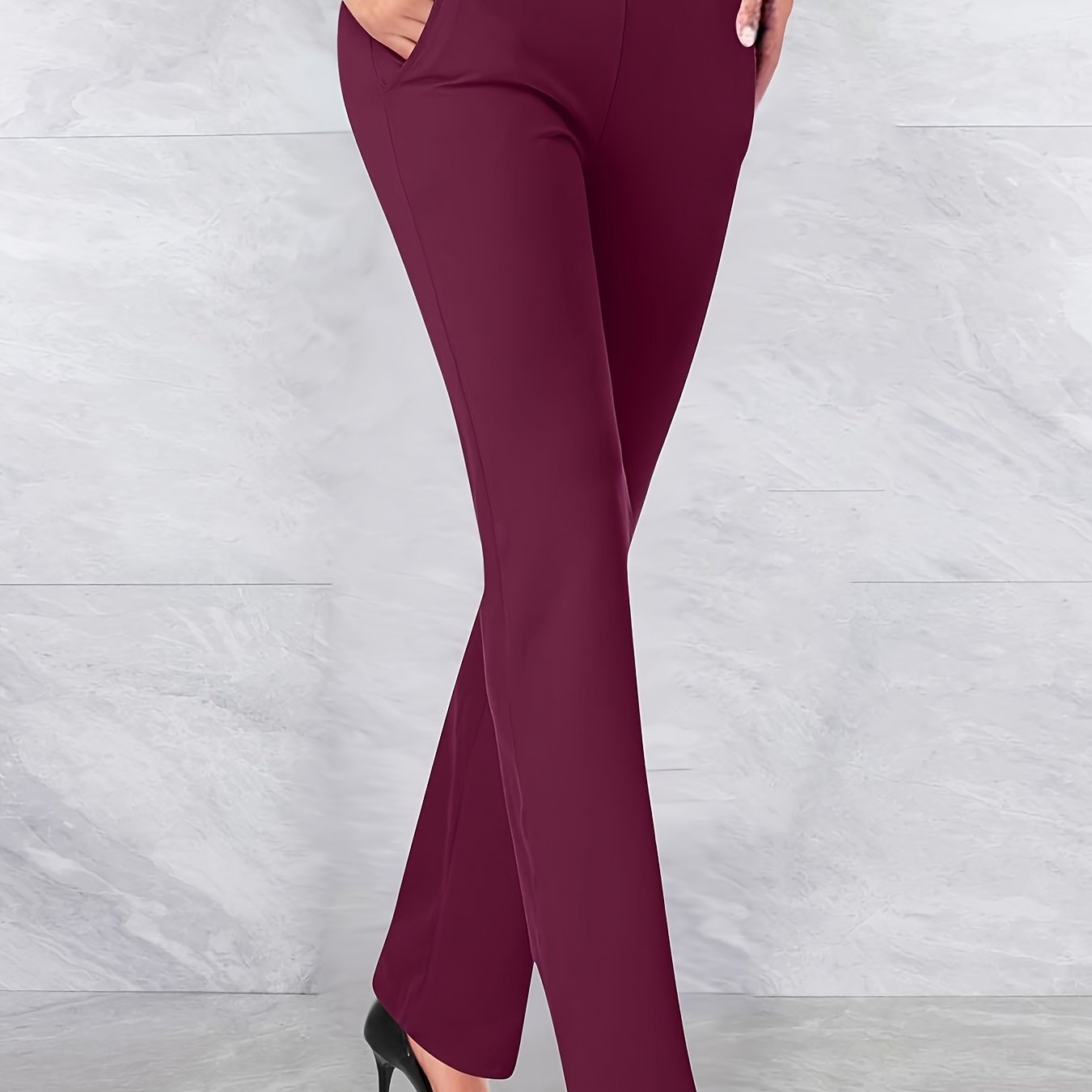 Women'S Elegant Solid Color Knit Flare Jeans - Stylish Long-Length, Polyester, No Belt, Spring/Fall Fashion, Adult, Pockets, Casual Wear|Flare Jeans|Polyester Fabric - SeviSa