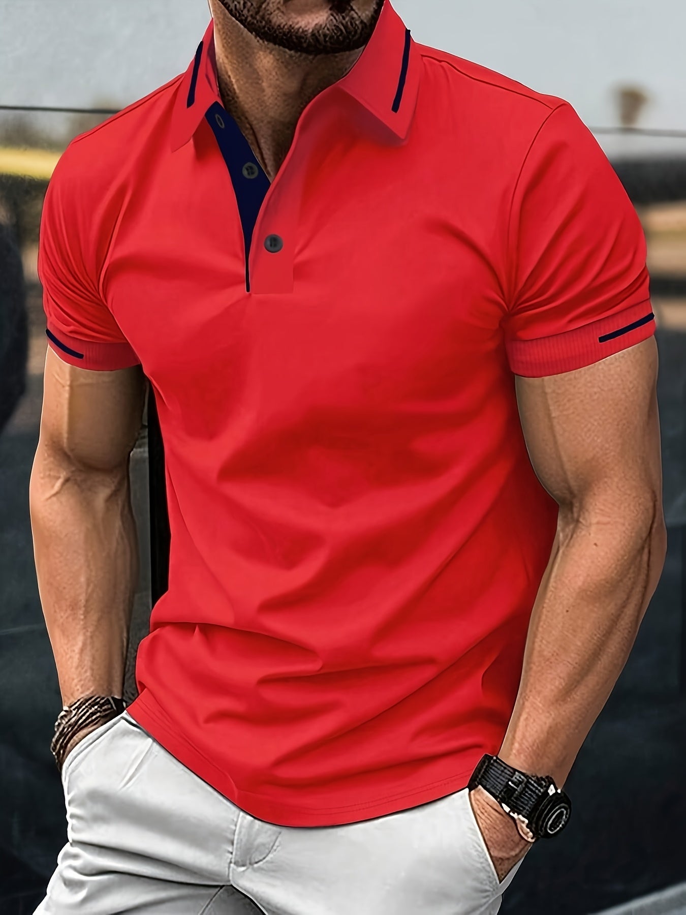 Men's Summer Casual Sport T-Shirt - Breathable Short Sleeve Button-Up with Red Trim, Dark Green Solid Color, Regular Fit for Running, Outdoor & Casual Attire, Sports T Shirt, Durable Sportswear - SeviSa