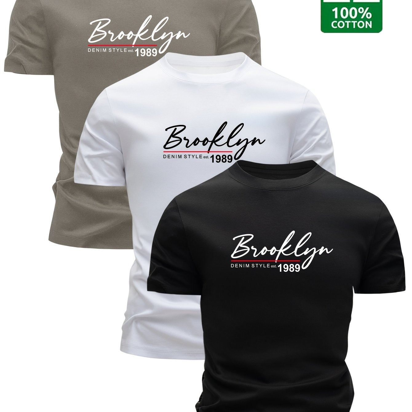 Set of 3 Men'S 100% Cotton T-Shirts, Lightweight for Summer, Breathable And Moisture-Wicking, Featuring a Round Neck And Print Design, Sweat-Resistant - SeviSa
