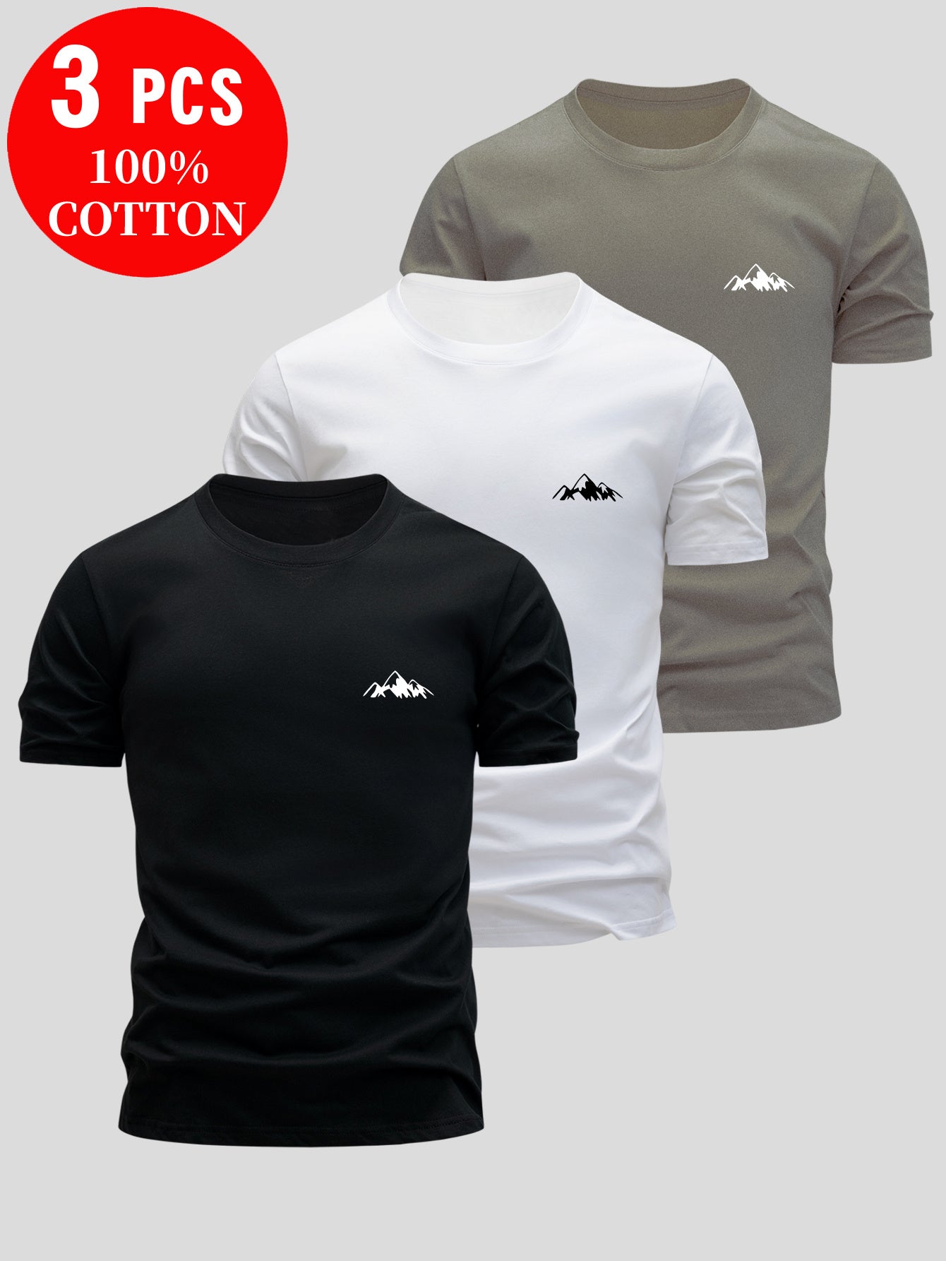 3pcs Men's 100% Cotton Slim Fit T-Shirts - Soft Breathable Short Sleeve Crew Neck Tees with Minimalist Letter Print, Black/White/Navy Blue for Summer Casual Wear, Everyday Comfort, Skinfriendly Fabric - SeviSa