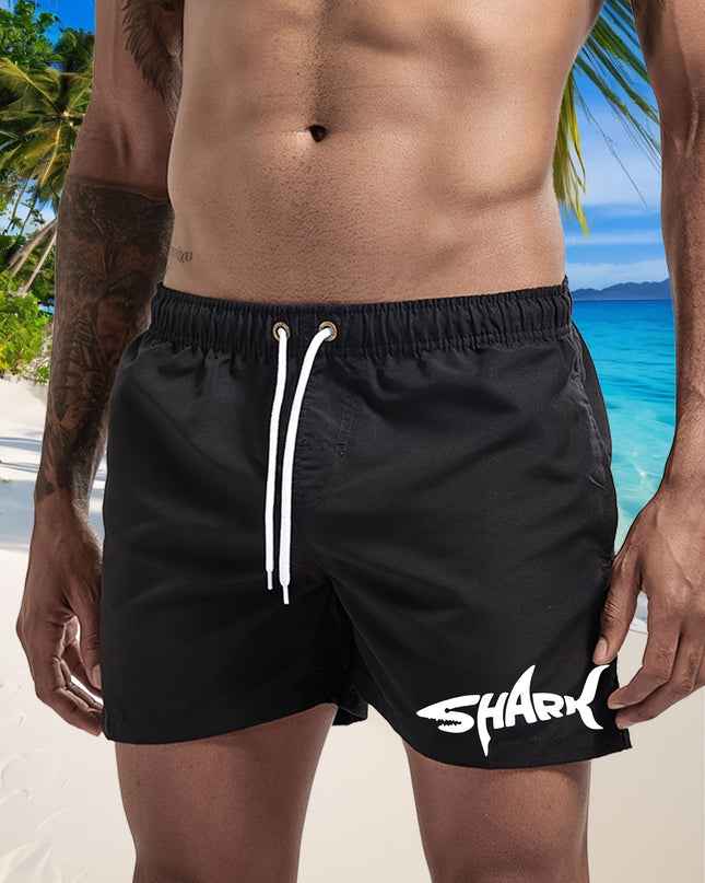 3pcs Men's Swim Trunks - Quick-Dry Beach Shorts with Adjustable Drawstring Waist, Shark Graphic Prints in Red, Black, Light Blue - Lightweight Swimwear for Surfing, Pool, Vacation - Non-Stretch Fabric for Board Sports Stabili - SeviSa