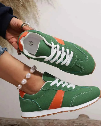 PU Leather Contrast Round Toe Flats Sneakers