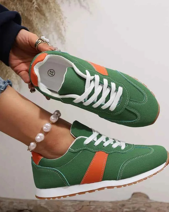 PU Leather Contrast Round Toe Flats Sneakers