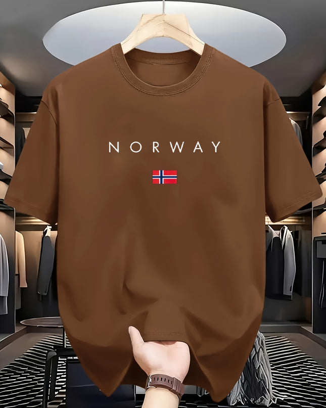 Men'S Casual T-Shirt Made from 100% Cotton Featuring a Graphic Print of Norway, Perfect for Both Sporty And Casual Occasions, with a Crew Neck Design Ideal for Summer Wear, Suitable for Everyday And Weekend Outfits. - SeviSa