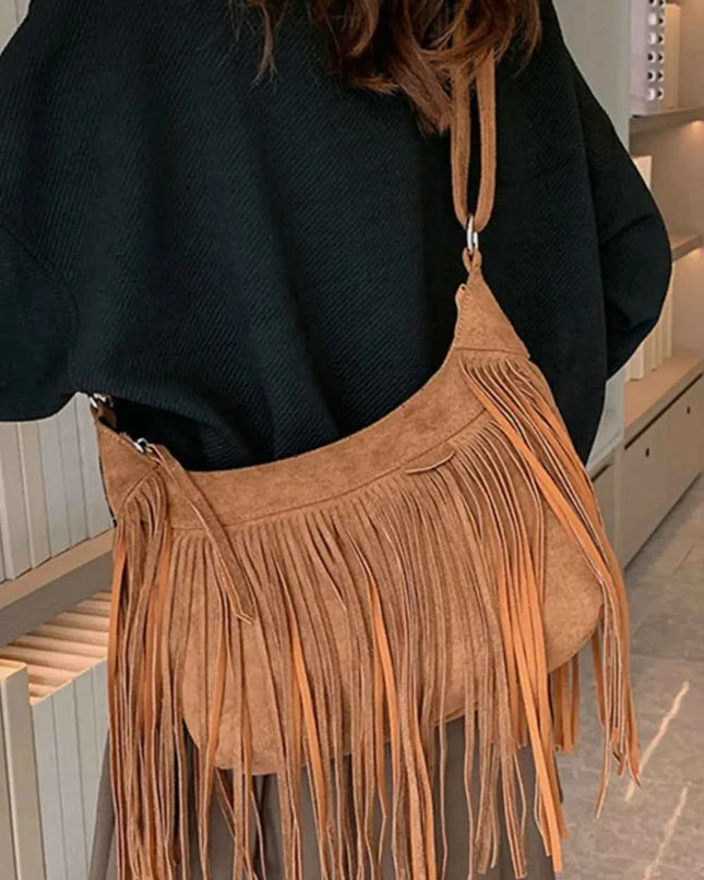 Suede Fringe Adjustable Strap Shoulder Bag