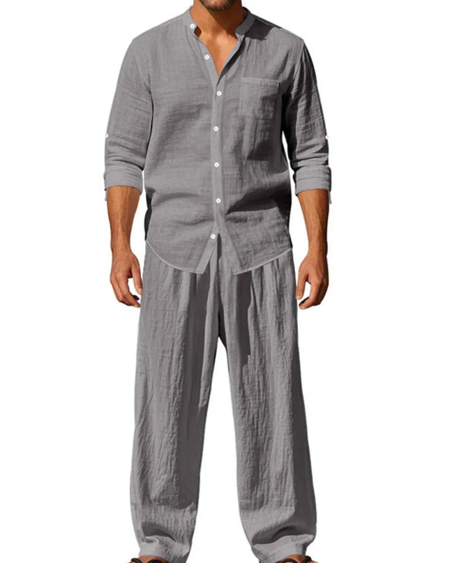 Men's Full Size Button Up Shirt and Pants Set Plus Size