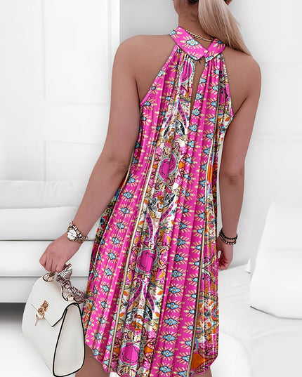 Elegant Floral Print Sleeveless Maxi Dress with Tie-Shoulder Detail - Vibrant Pink, Blue, Orange & Green Patterns, Flowy A-Line Skirt, Perfect for Summer Outings, Casual Summer Dress | Floral Print Dress | Polyester Fabric - SeviSa