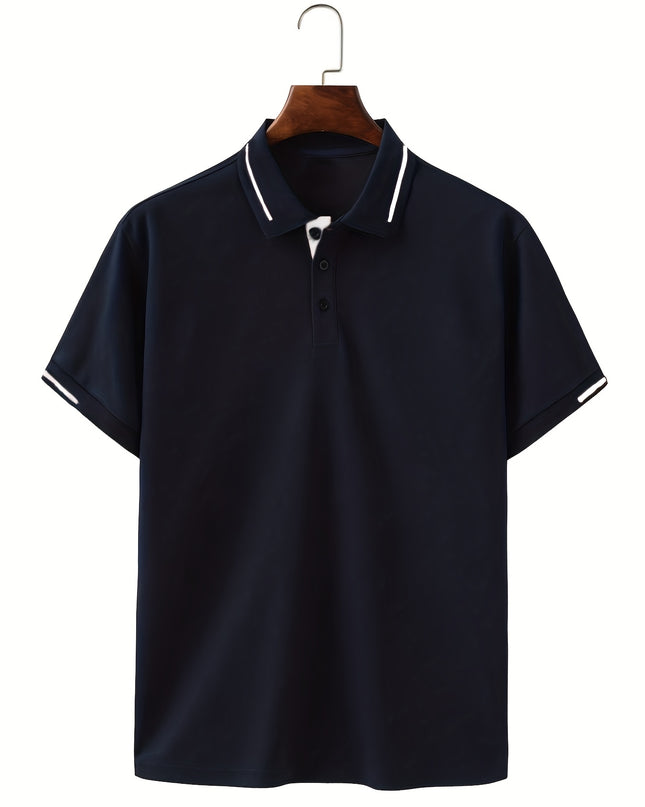 Men's Summer Casual Sport T-Shirt - Breathable Short Sleeve Button-Up with Red Trim, Dark Green Solid Color, Regular Fit for Running, Outdoor & Casual Attire, Sports T Shirt, Durable Sportswear - SeviSa