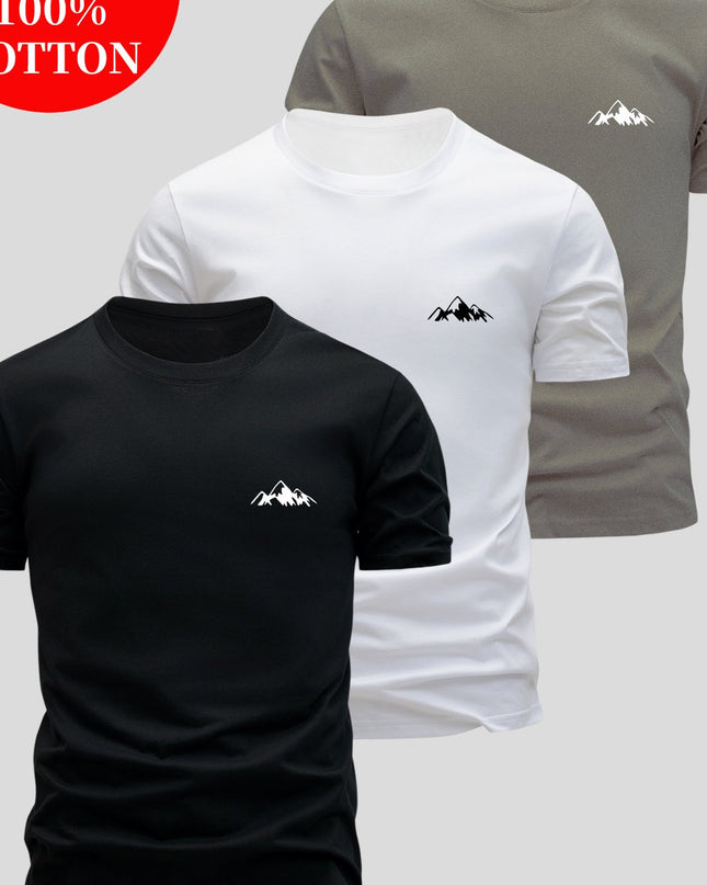 3pcs Men's 100% Cotton Slim Fit T-Shirts - Soft Breathable Short Sleeve Crew Neck Tees with Minimalist Letter Print, Black/White/Navy Blue for Summer Casual Wear, Everyday Comfort, Skinfriendly Fabric - SeviSa