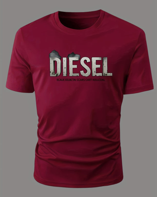 3pcs Men'S Diesel Graphic T-Shirts - 100% Cotton Breathable Summer Short Sleeve Tops, Regular Fit Round Neck Casual Tees with Bold Diesel Logo for Outdoor & Casual Attire, Machine Washable, Everyday Tshirt, Bold Graphic Tee, - SeviSa