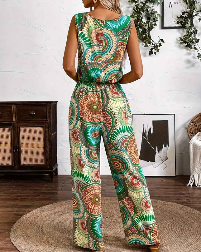 Casual Vacation Ethnic Style Sleeveless Women'S Jumpsuit with Circular Print