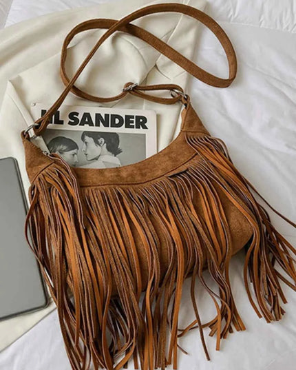Suede Fringe Adjustable Strap Shoulder Bag