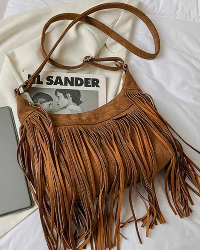 Suede Fringe Adjustable Strap Shoulder Bag