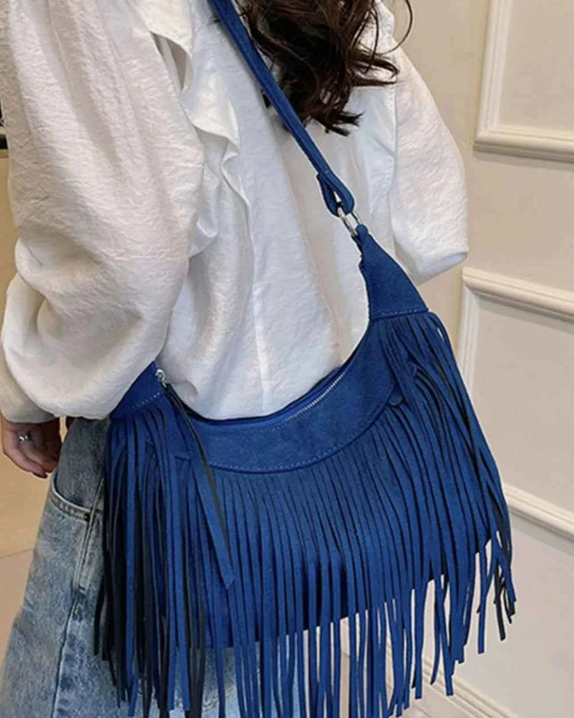 Suede Fringe Adjustable Strap Shoulder Bag