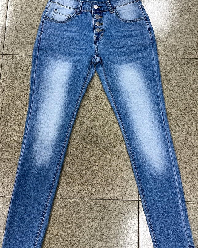 Women'S Slim-Fit Stretch Denim Jeans - Light Blue, Low-Rise, Button Closure, Casual Style, All-Season Comfort Fit, Perfect for Casual Attire, Comfortable Clothing | Casual Style Jeans | Medium Elasticity - SeviSa