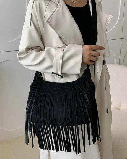 Suede Fringe Adjustable Strap Shoulder Bag