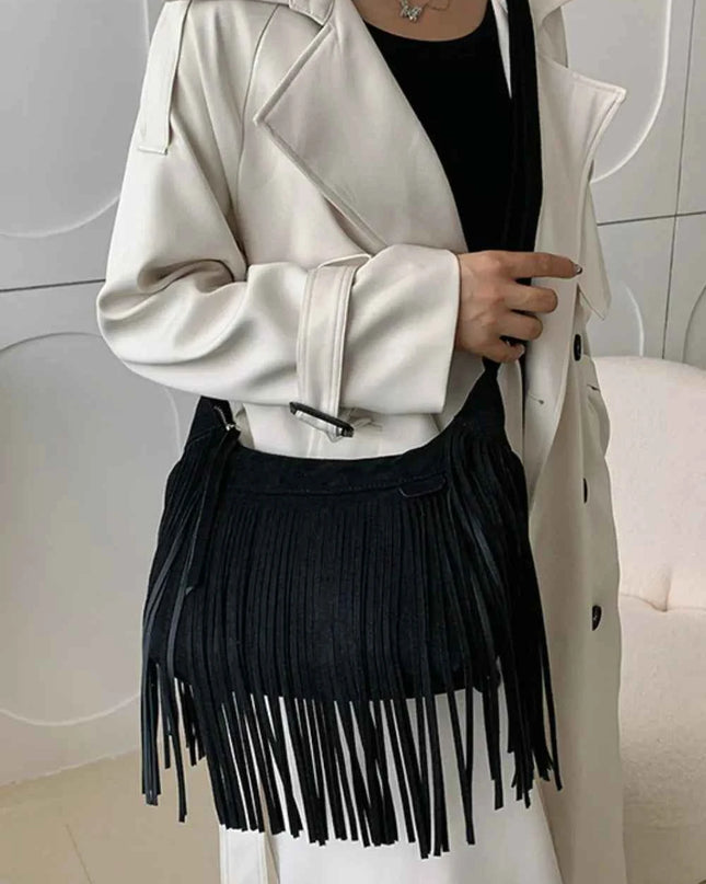 Suede Fringe Adjustable Strap Shoulder Bag