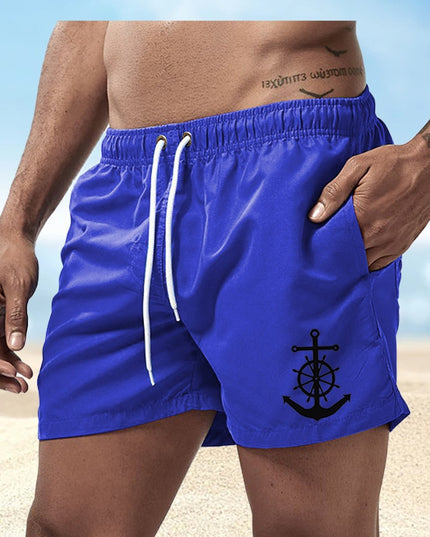 Men's Quick-Dry Swim Shorts - Navy Blue Board Shorts with Anchor design, Elastic Drawstring Waist - Lightweight Beach Swim Trunks for Surfing, Swimming, Gym, Vacation - Fast-Drying Quick Suit for Ocean & Pool Activities, Swim - SeviSa