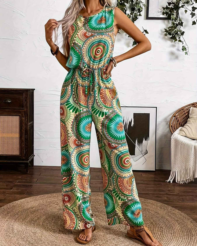 Casual Vacation Ethnic Style Sleeveless Women'S Jumpsuit with Circular Print