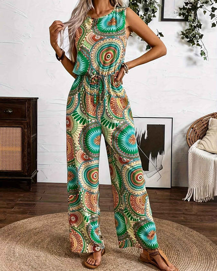 Casual Vacation Ethnic Style Sleeveless Women'S Jumpsuit with Circular Print