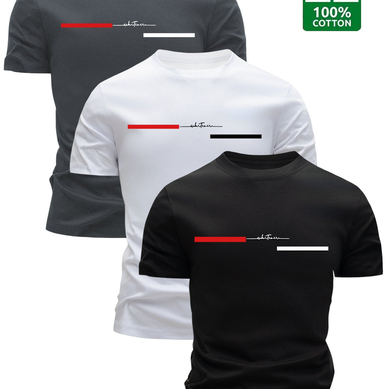 3pcs Men'S 100% Cotton T-Shirts - Casual Crew Neck, Breathable & Lightweight with Stylish "HIGH VOLTAGE" Graphic - Perfect for Summer, Summer Clothing|Sleek Tshirt|Comfortable Fit - SeviSa