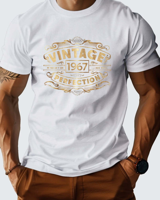 Men's 100% Cotton VINTAGE 1967 Graphic Print T-shirt, Casual Short Sleeve Crew Neck Tee, Men's Clothing For Summer Outdoor - SeviSa