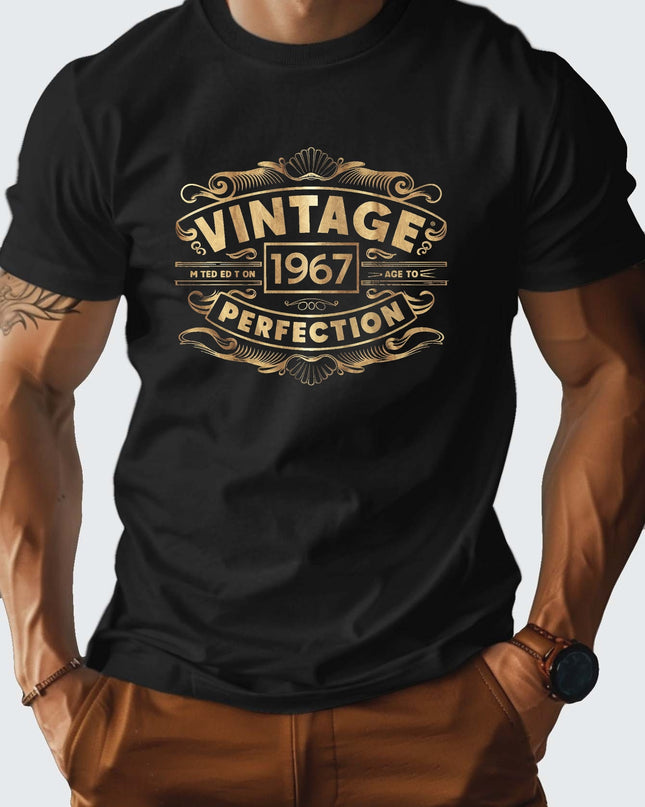 Men's 100% Cotton VINTAGE 1967 Graphic Print T-shirt, Casual Short Sleeve Crew Neck Tee, Men's Clothing For Summer Outdoor - SeviSa