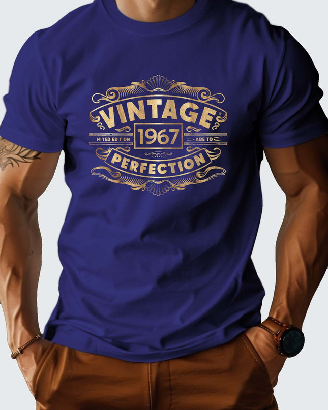Men's 100% Cotton VINTAGE 1967 Graphic Print T-shirt, Casual Short Sleeve Crew Neck Tee, Men's Clothing For Summer Outdoor - SeviSa
