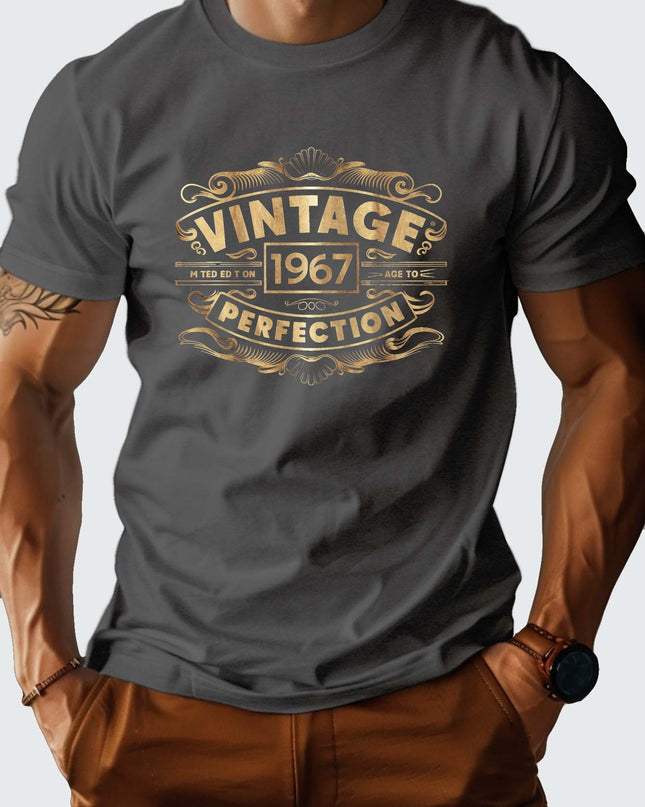 Men's 100% Cotton VINTAGE 1967 Graphic Print T-shirt, Casual Short Sleeve Crew Neck Tee, Men's Clothing For Summer Outdoor - SeviSa