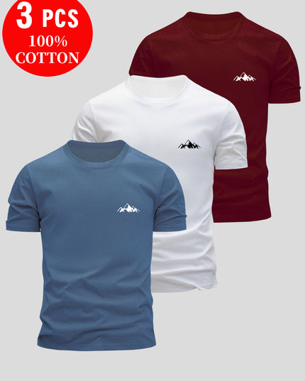 3pcs Men's 100% Cotton Slim Fit T-Shirts - Soft Breathable Short Sleeve Crew Neck Tees with Minimalist Letter Print, Black/White/Navy Blue for Summer Casual Wear, Everyday Comfort, Skinfriendly Fabric - SeviSa