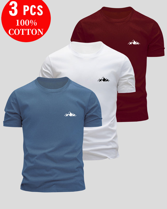 3pcs Men's 100% Cotton Slim Fit T-Shirts - Soft Breathable Short Sleeve Crew Neck Tees with Minimalist Letter Print, Black/White/Navy Blue for Summer Casual Wear, Everyday Comfort, Skinfriendly Fabric - SeviSa