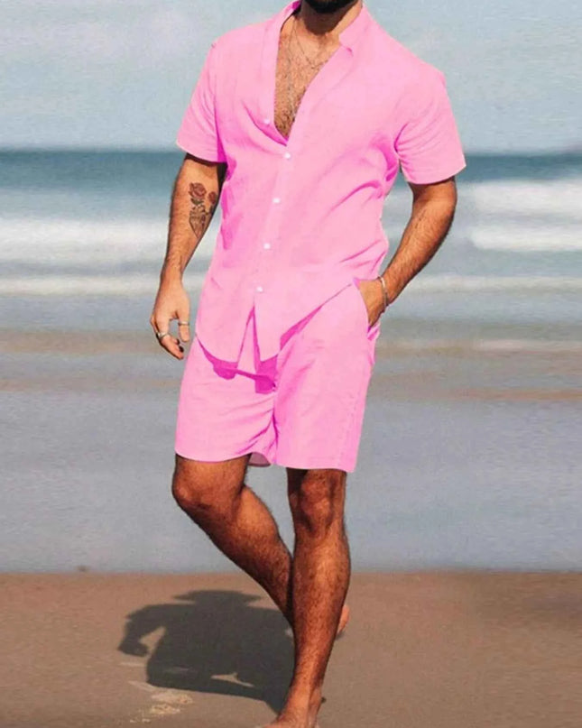 Men's Full Size Short Sleeve Shirt and Shorts Set Plus Size