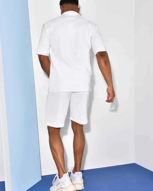 Men's Plus Size Button Up Shirt and Shorts Set
