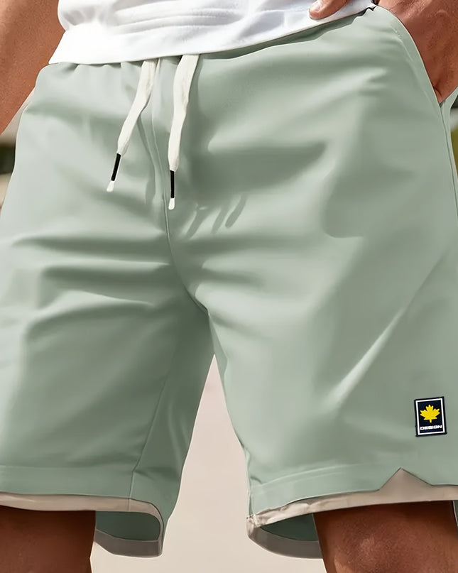 1pc Summer Plus-Size Men'S Faux Two-Piece Color-Blocked Shorts, Casual And Stylish, Suitable for Outdoor Sports And Beach Walks, Plus Size - SeviSa