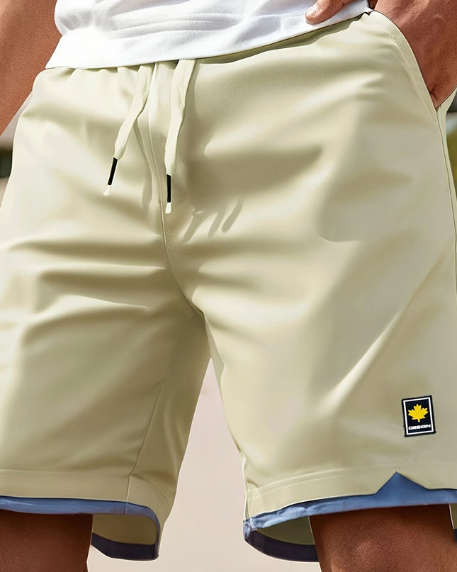 1pc Summer Plus-Size Men'S Faux Two-Piece Color-Blocked Shorts, Casual And Stylish, Suitable for Outdoor Sports And Beach Walks, Plus Size - SeviSa