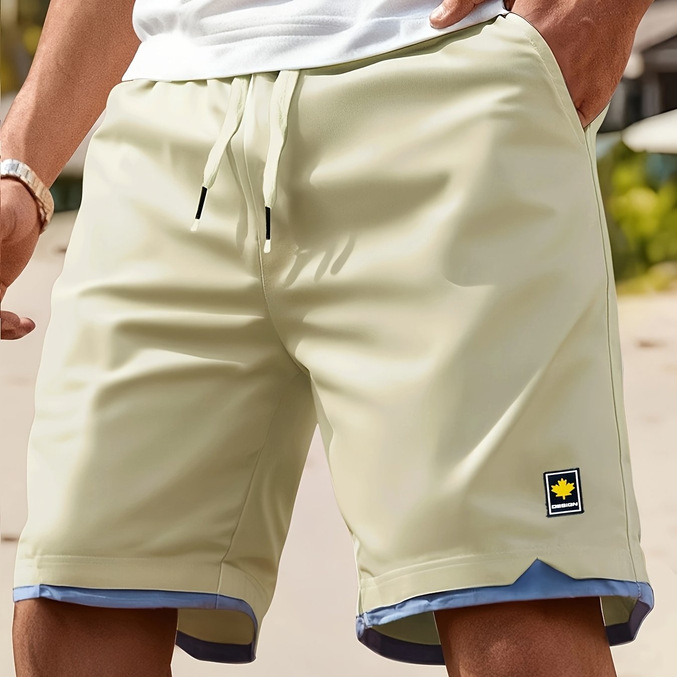 1pc Summer Plus-Size Men'S Faux Two-Piece Color-Blocked Shorts, Casual And Stylish, Suitable for Outdoor Sports And Beach Walks, Plus Size - SeviSa