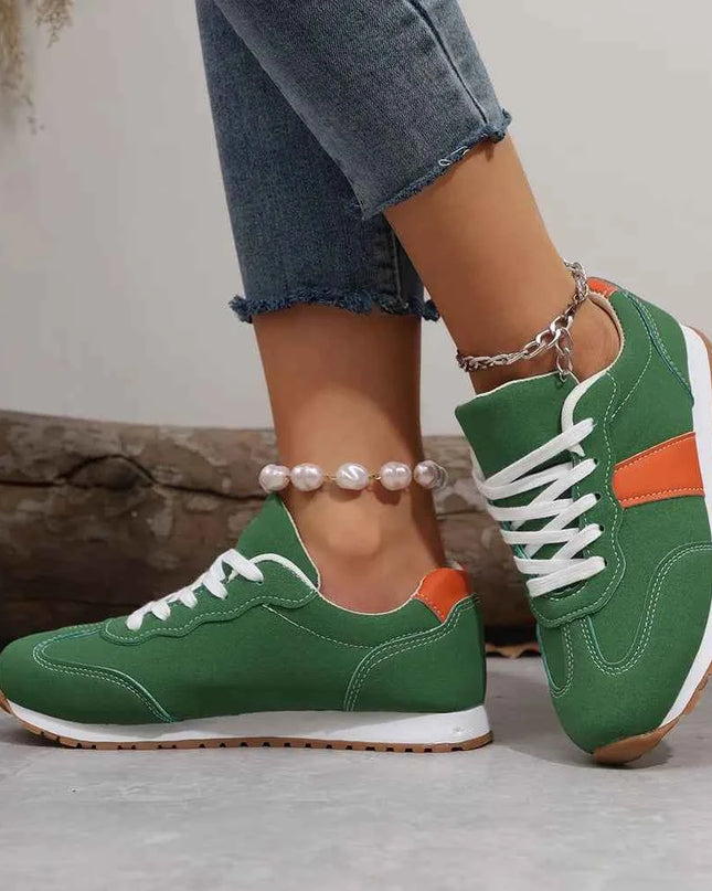 PU Leather Contrast Round Toe Flats Sneakers