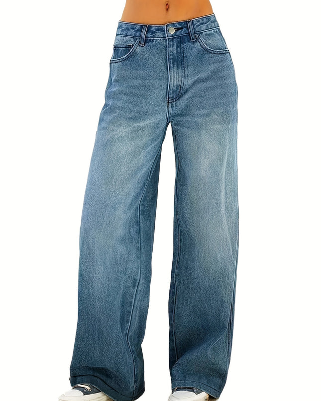 Women'S High-Waisted Stretch Straight-Leg Jeans - Light Blue Washed Denim with Pockets, Comfortable Casual Pants for Work & Travel, All-Season Versatile Style, High Waisted Jeans, Travel Clothing, Classic Straight Legs, Durab - SeviSa