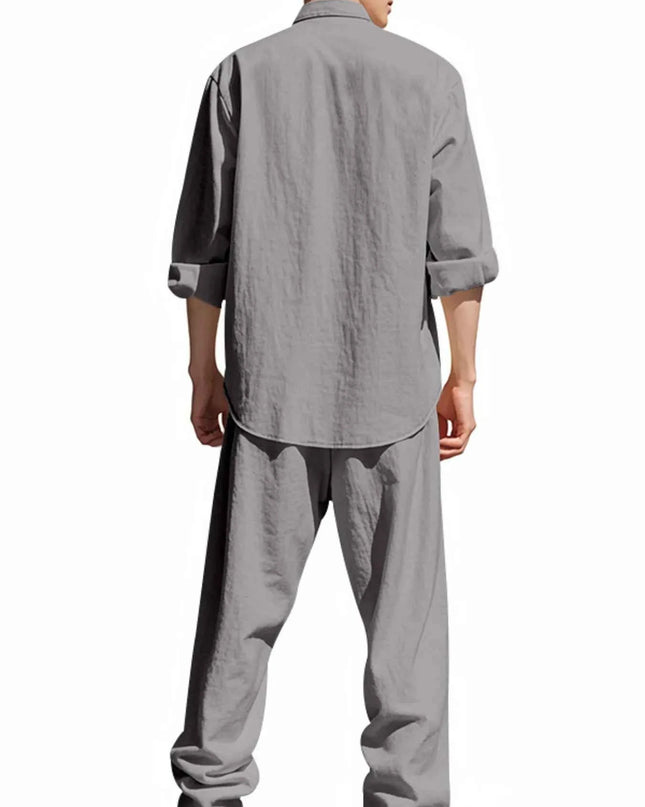 Men's Full Size Button Up Shirt and Pants Set Plus Size