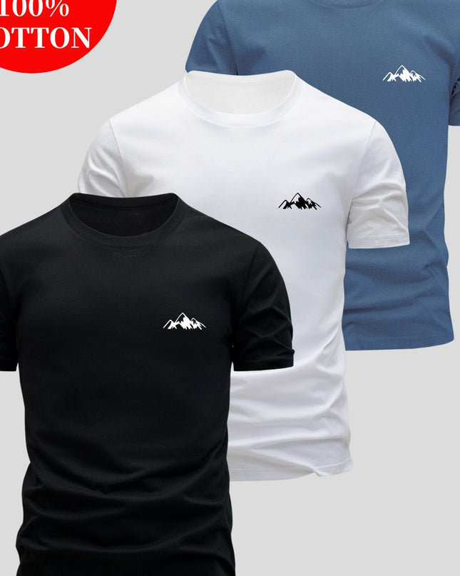 3pcs Men's 100% Cotton Slim Fit T-Shirts - Soft Breathable Short Sleeve Crew Neck Tees with Minimalist Letter Print, Black/White/Navy Blue for Summer Casual Wear, Everyday Comfort, Skinfriendly Fabric - SeviSa