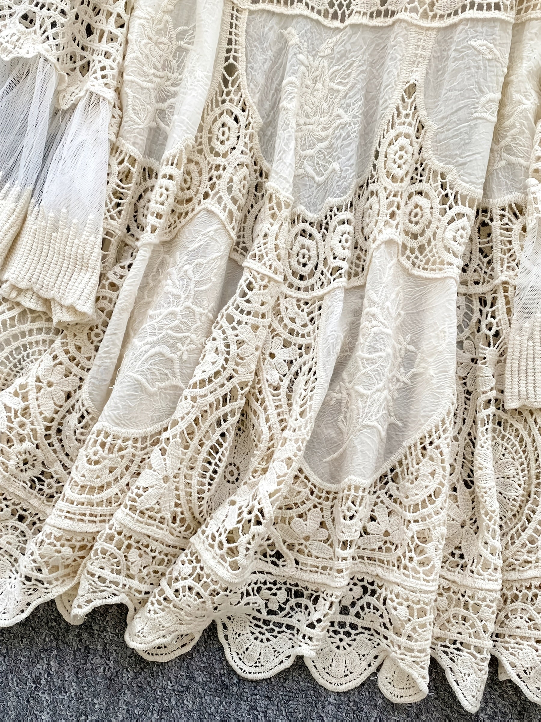 Women's Bohemian Vintage Lace- Dress - Long Sleeve A-Line Midi Dress with Crochet Cut-Out Details, Semi-Sheer Round Neck Boho Dress for Casual & Formal Occasions, Cute Dresses, Special Occasion Wear, Intricate Crochet Design - SeviSa