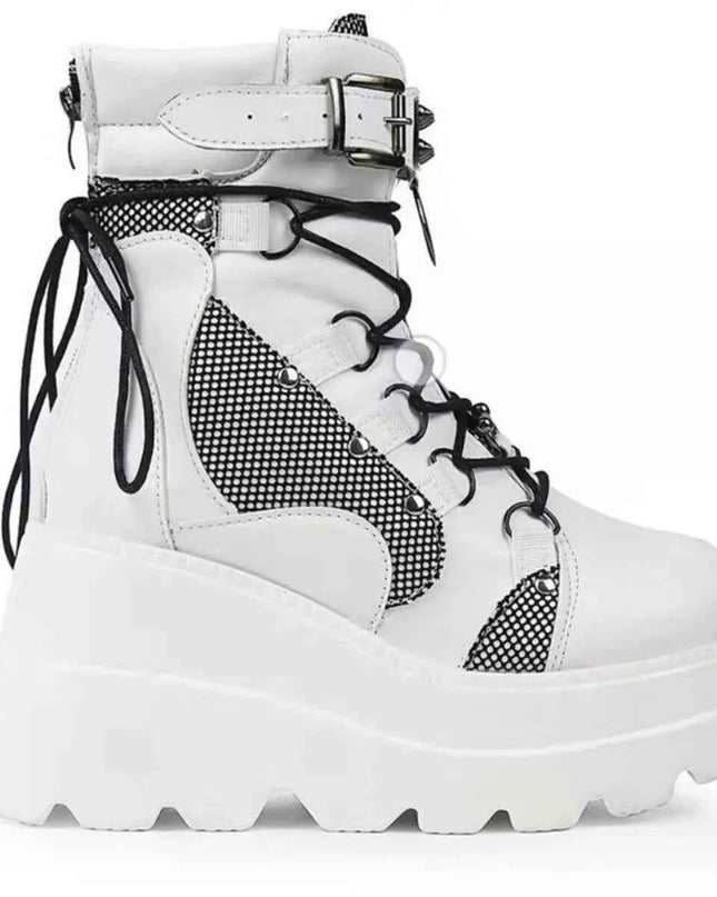 Lace Up Round Toe Wedge Boots