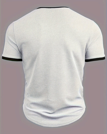 Men's Alphabet Print "FREEDOM" Waffle Knit T-shirt, V-neck And Short Sleeve Tee, Tops Perfect For Summer Fitness And Outdoors Activities - SeviSa