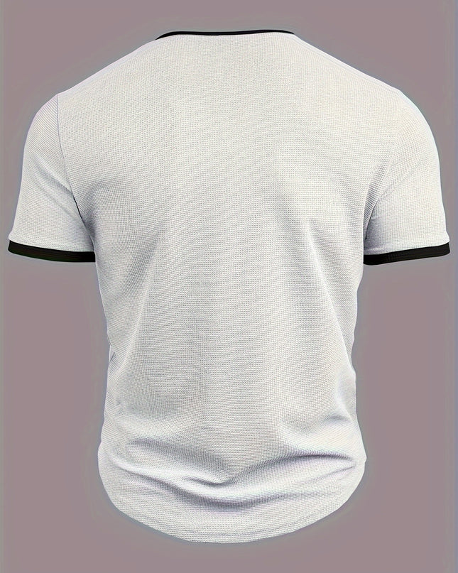 Men's Alphabet Print "FREEDOM" Waffle Knit T-shirt, V-neck And Short Sleeve Tee, Tops Perfect For Summer Fitness And Outdoors Activities - SeviSa