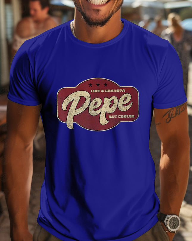 Pepe Is Like Grandpa But Cooler Men's Short-Sleeve T-Shirt - White Casual Graphic Print Round Neck Tee, Breathable Regular Fit Summer Top for Outdoor Activities, Medium Stretch Fabric - SeviSa