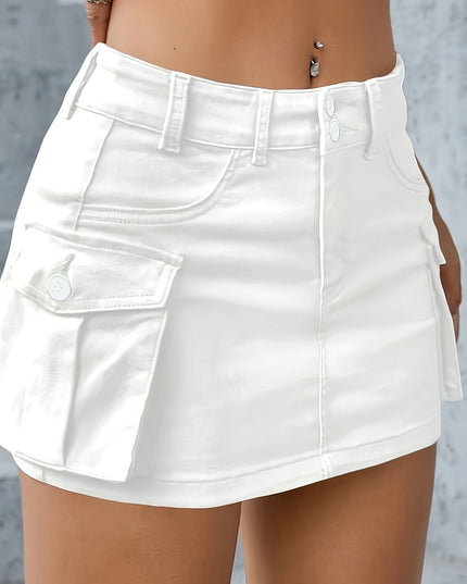 Women's Elegant White Jeans-like skirt - Stretchy Non-See-Through material, Straight Leg Fit with Side Pockets, Perfect for Casual, Formal, Everyday Outfits - Summer Essential Wardrobe Staple, Jeans Skirt, Formal Attire, Styl - SeviSa