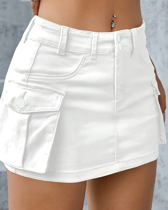 Women's Elegant White Jeans-like skirt - Stretchy Non-See-Through material, Straight Leg Fit with Side Pockets, Perfect for Casual, Formal, Everyday Outfits - Summer Essential Wardrobe Staple, Jeans Skirt, Formal Attire, Styl - SeviSa
