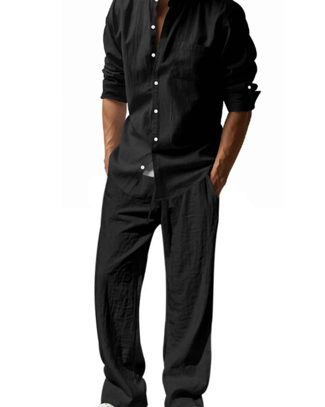 Men's Full Size Button Up Shirt and Pants Set Plus Size